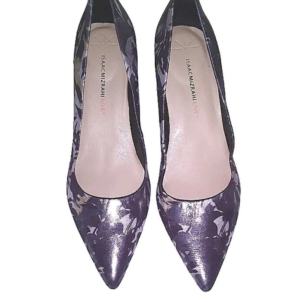 New Isaac Mizrahi Live Neutral Floral Metallic Julie Pumps Size 8 1/2 8.5